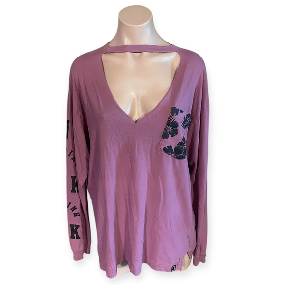 PINK Victoria's Secret Tops - VS PINK Women’s Medium Dark Pink V-Neck Long Sleeve Shirt